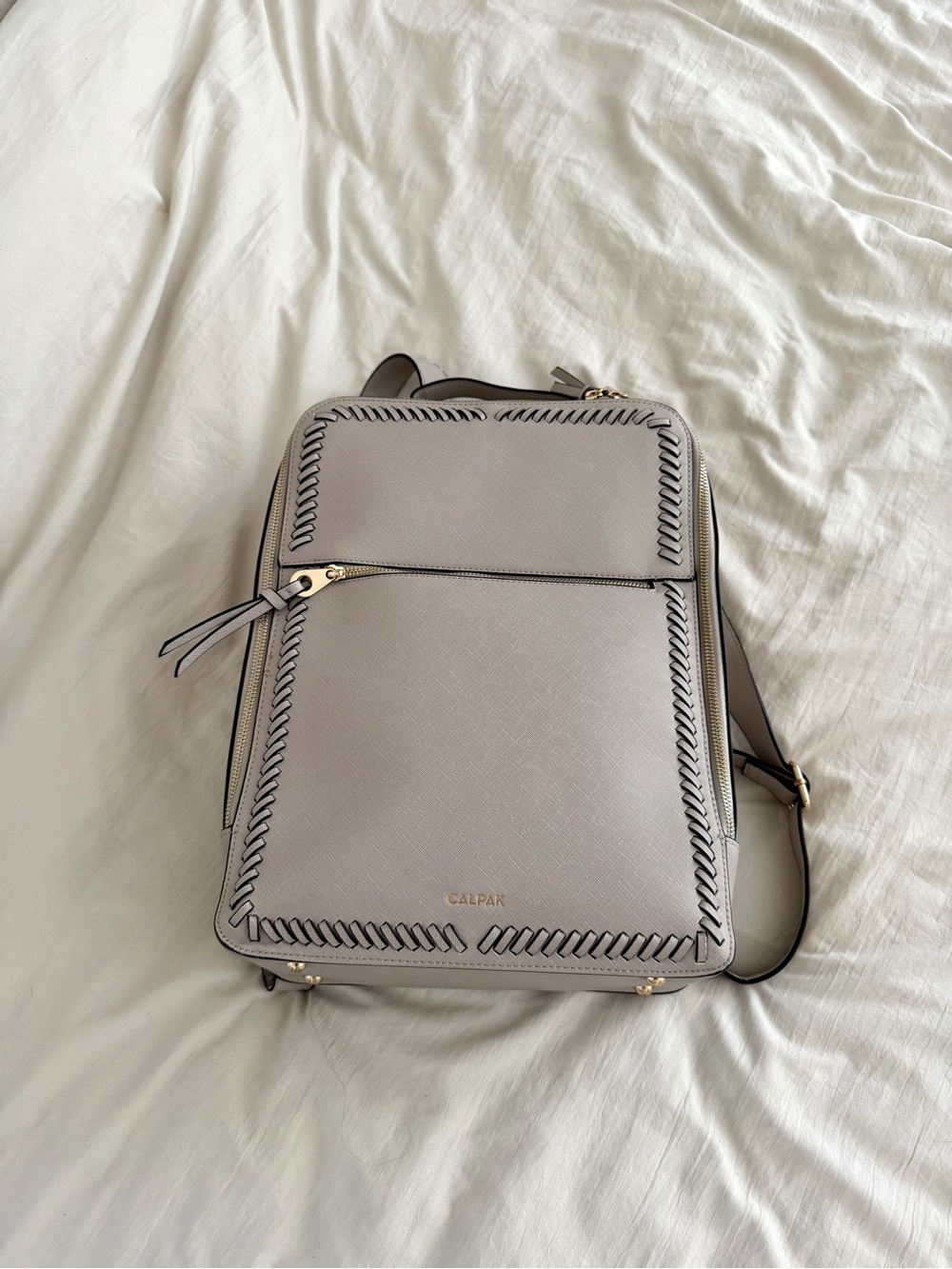 Calpak Kaya Light Gray /Taupe Woven-Trim Backpack